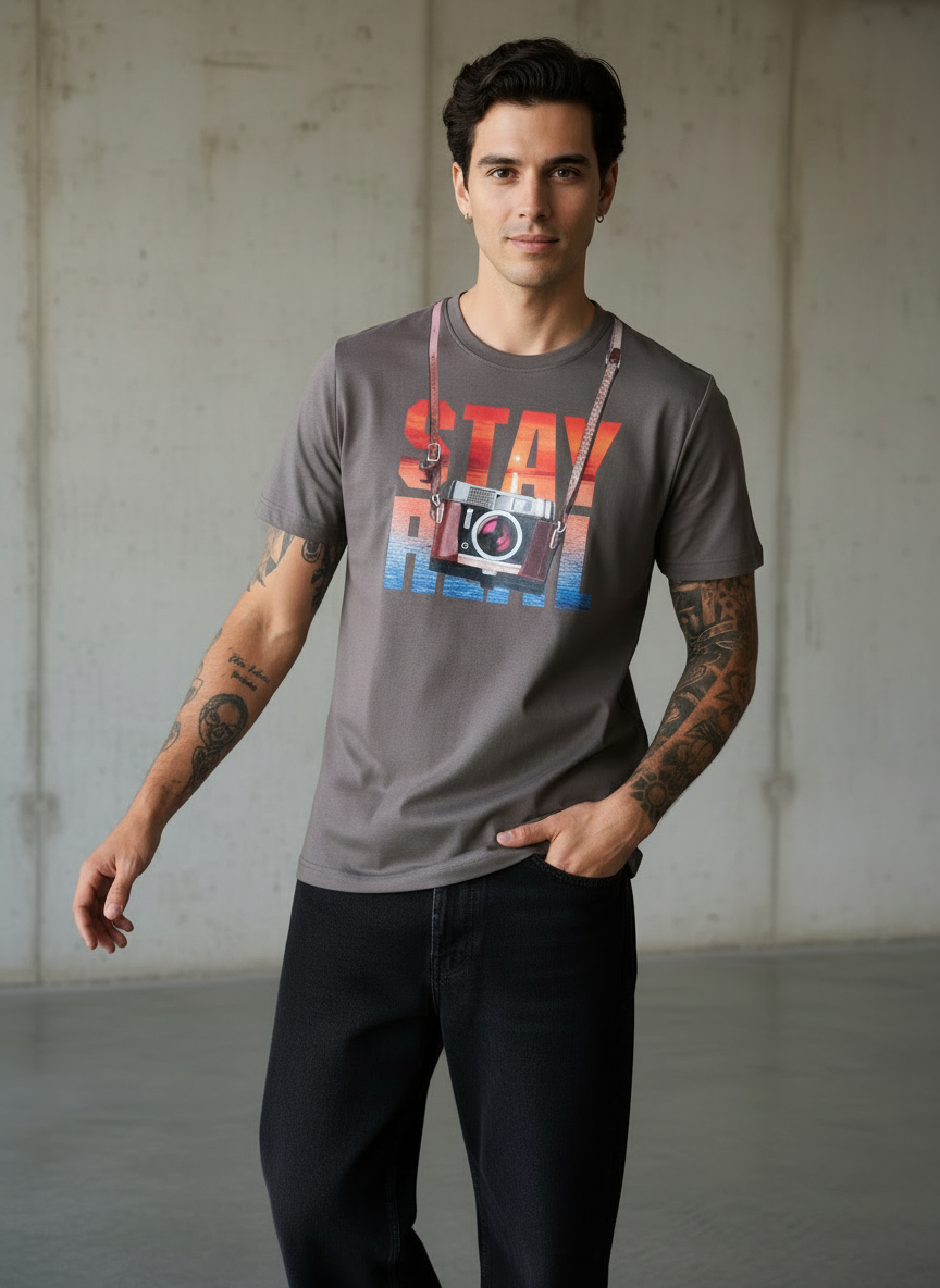 Stay Cam Regular Fit Brown T-Shirt