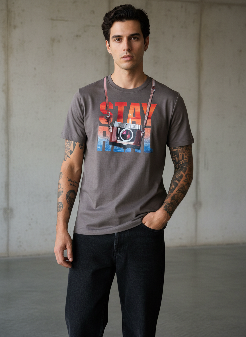Stay Cam Regular Fit Brown T-Shirt