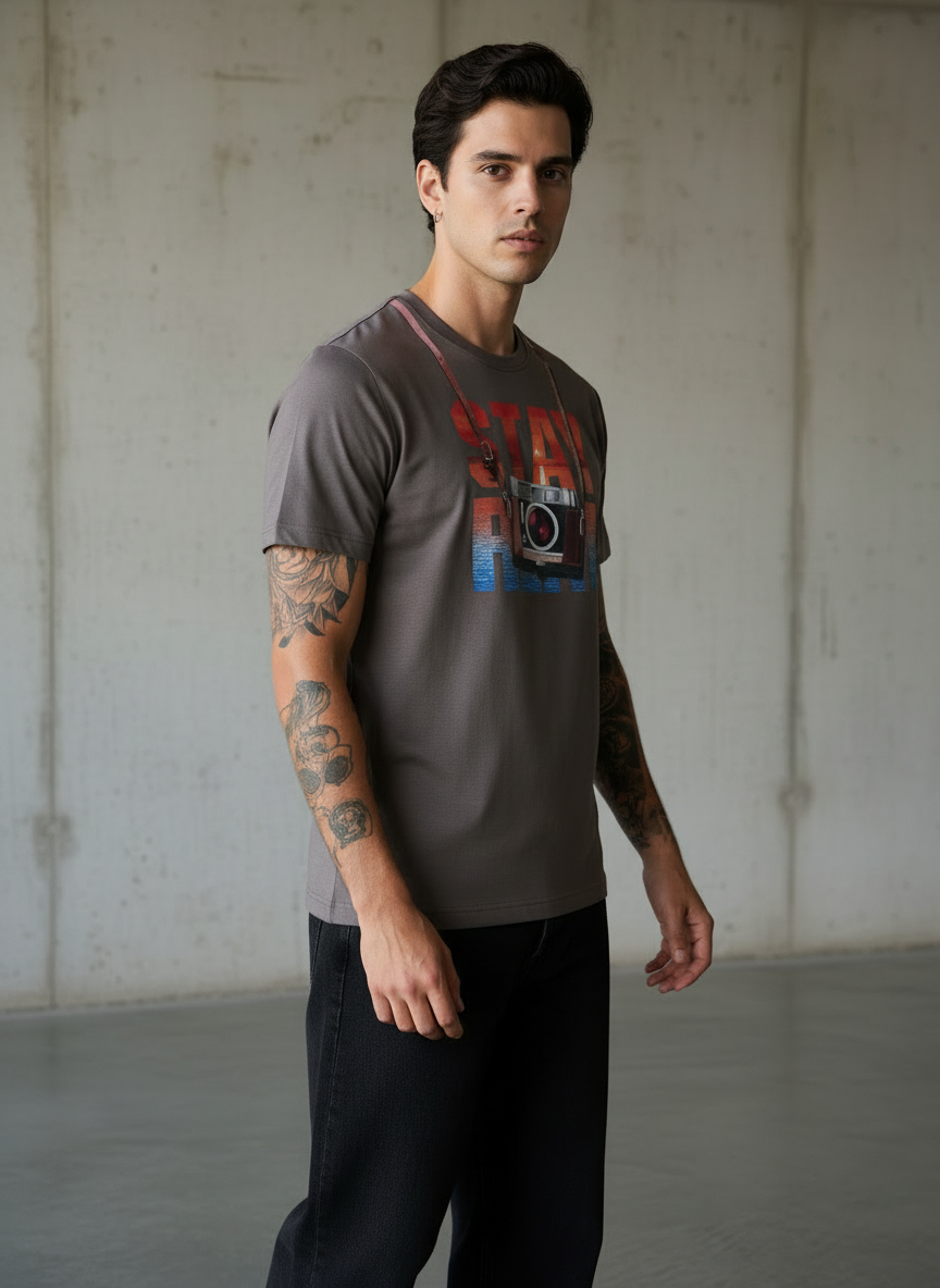 Stay Cam Regular Fit Brown T-Shirt