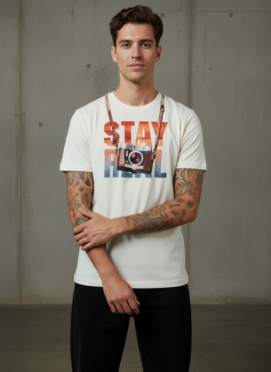 Stay Cam Regular Fit White T-Shirt