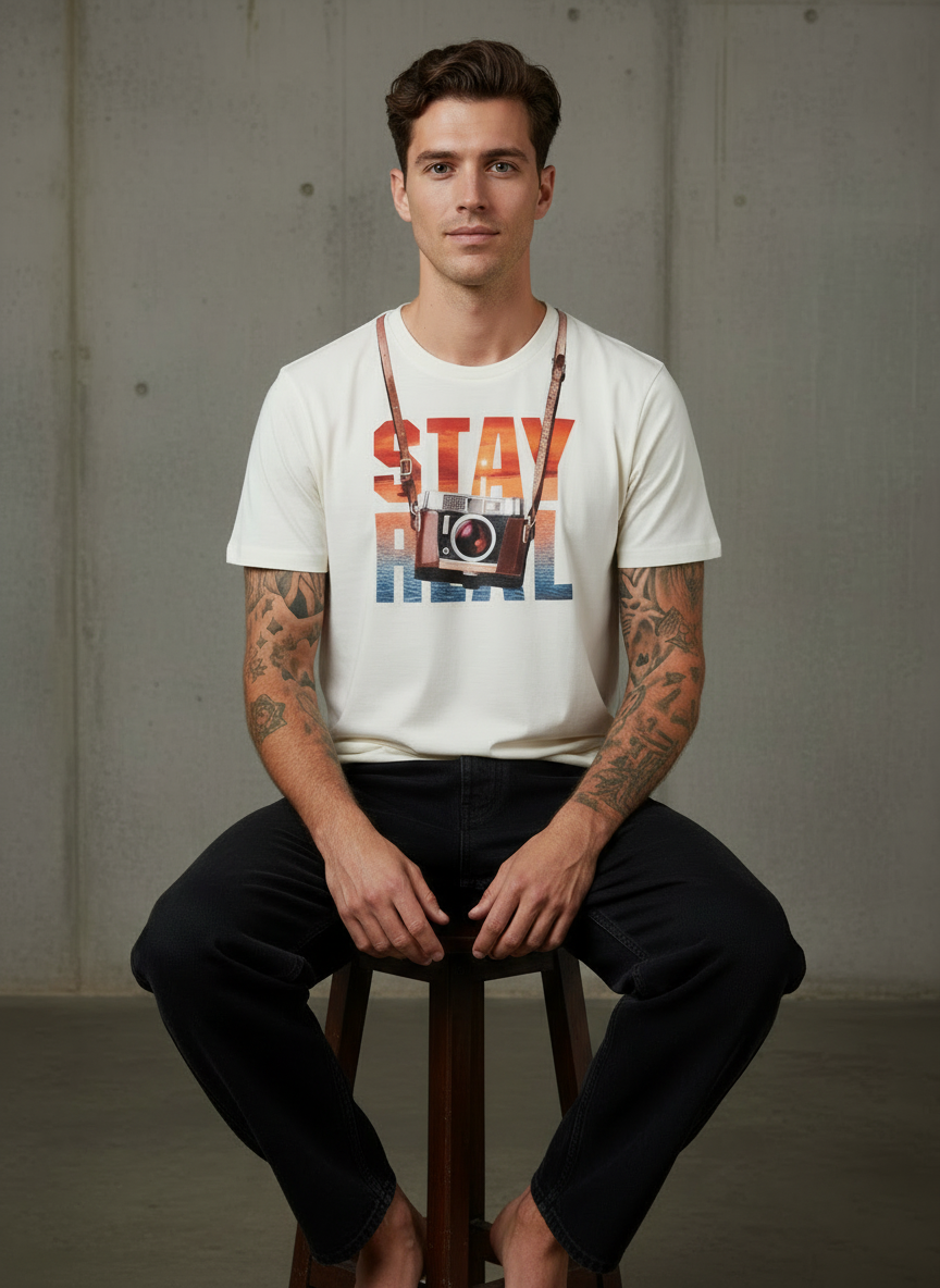 Stay Cam Regular Fit White T-Shirt