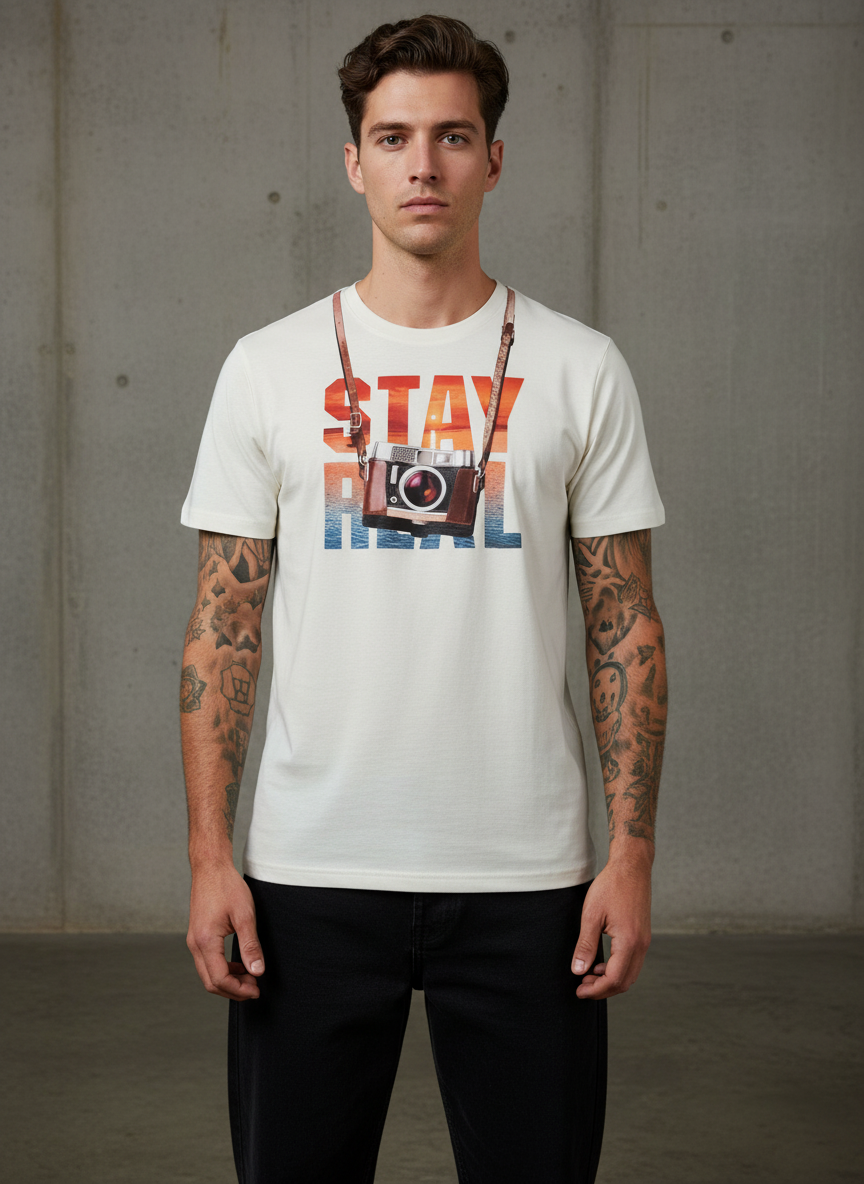 Stay Cam Regular Fit White T-Shirt