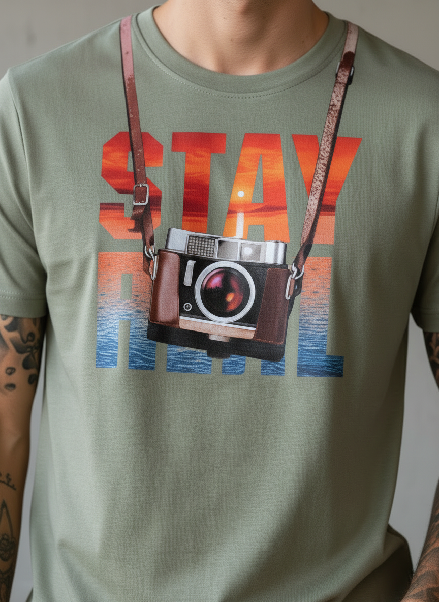 Stay Cam Regular Fit Green T-Shirt