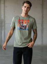 Stay Cam Regular Fit Green T-Shirt