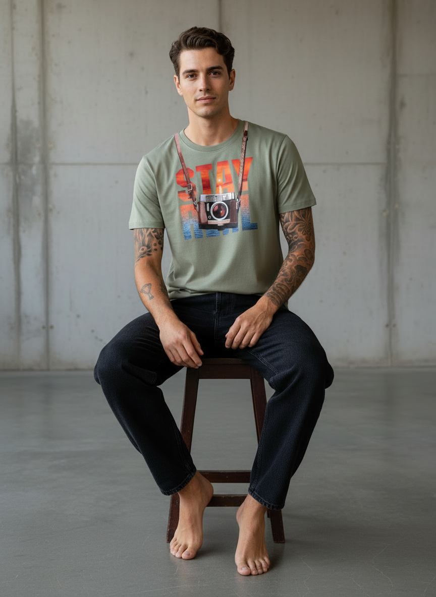 Stay Cam Regular Fit Green T-Shirt