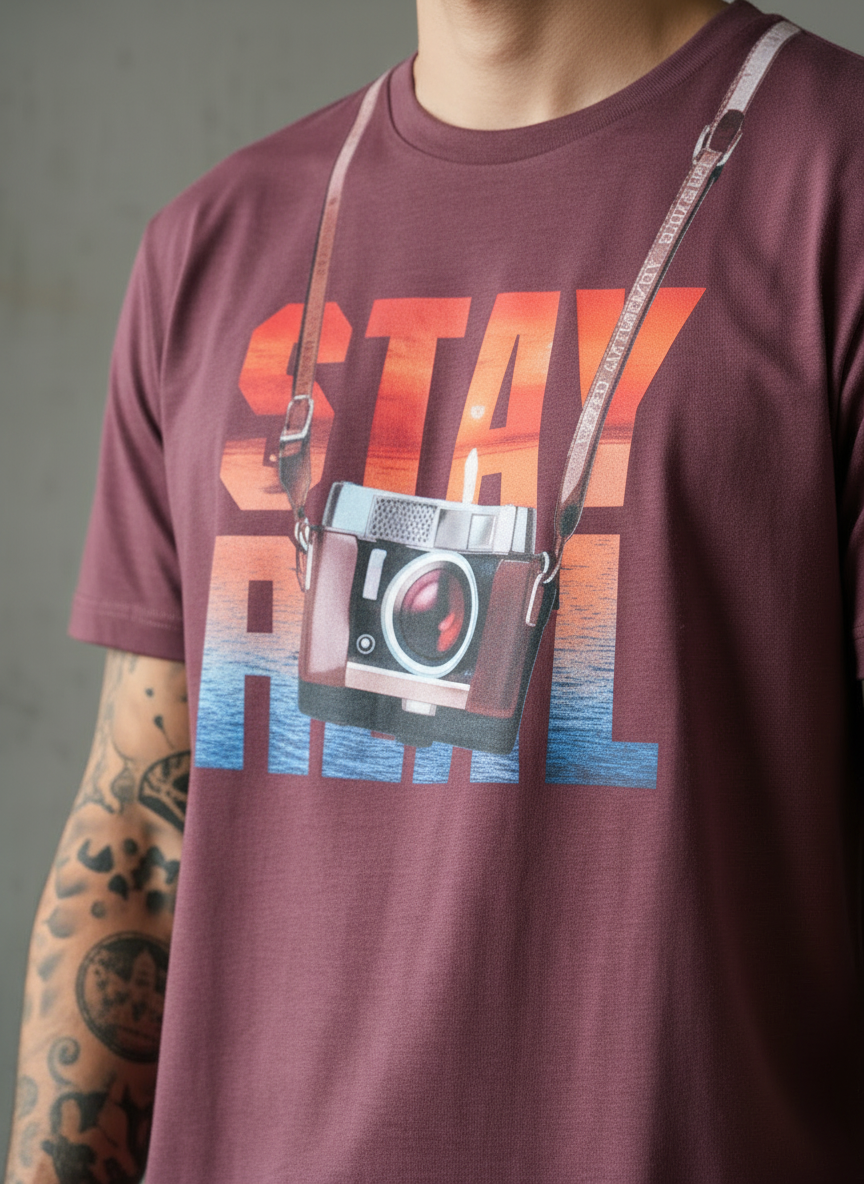 Stay Cam Regular Fit Maroon T-Shirt