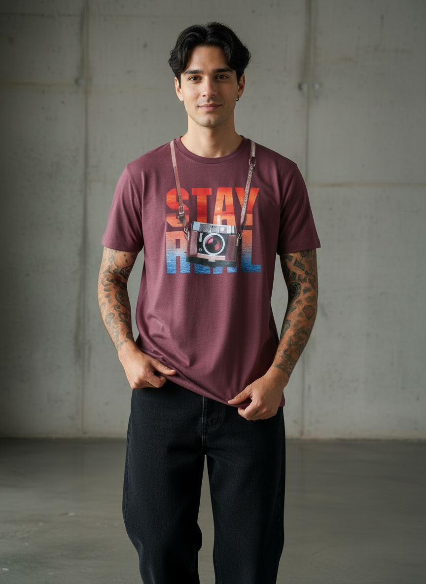Stay Cam Regular Fit Maroon T-Shirt