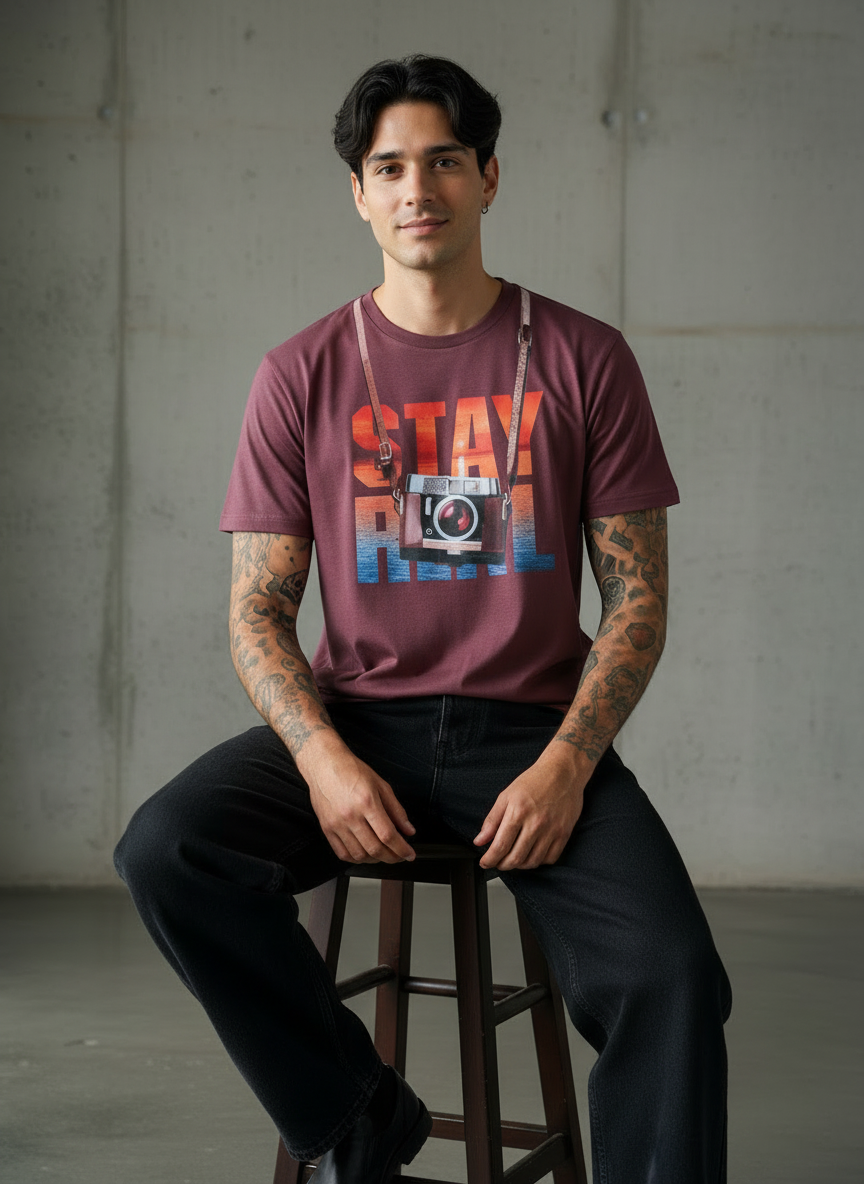 Stay Cam Regular Fit Maroon T-Shirt
