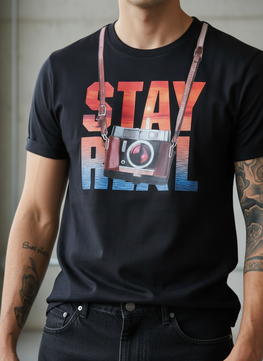 Stay Cam Regular Fit Black T-Shirt