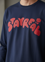 Stay Real Navy Blue Regular Full Sleeves T-Shirt