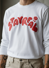 Stay Real White Regular Full Sleeves T-Shirt