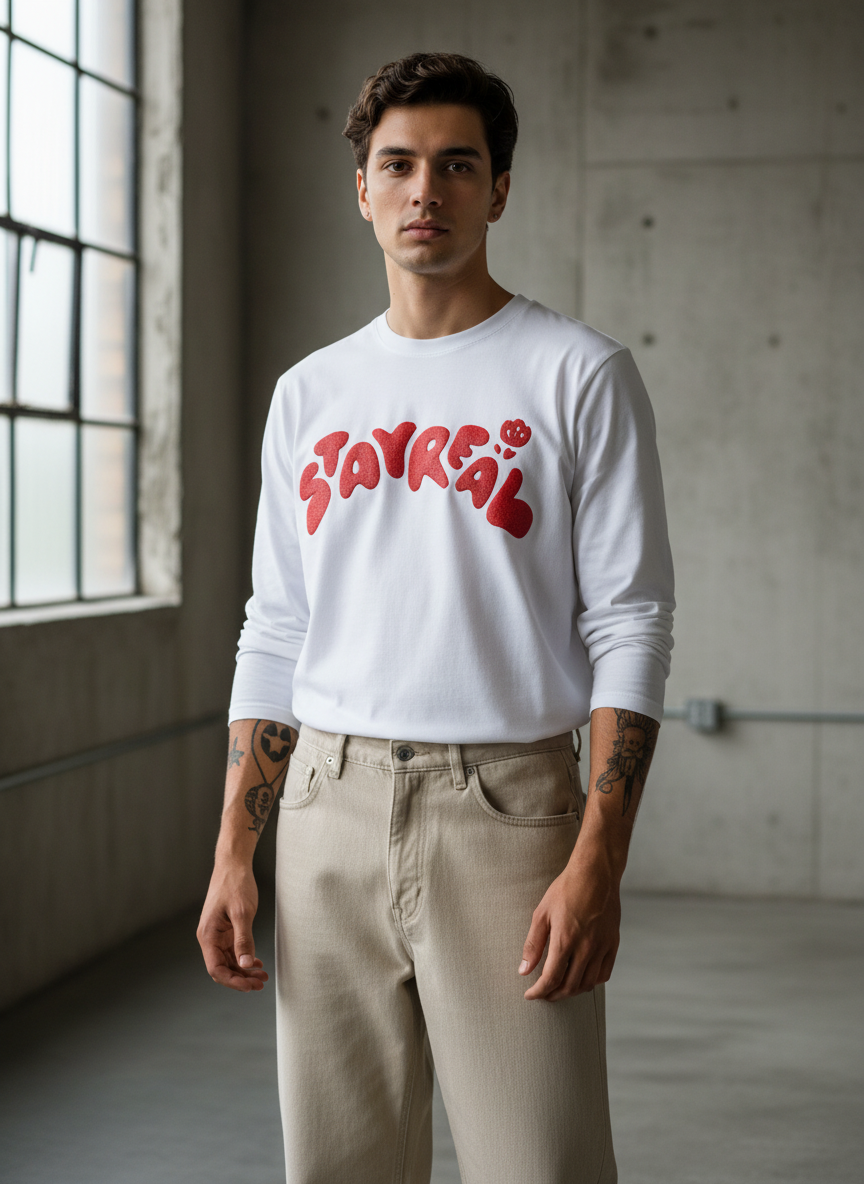 Stay Real White Regular Full Sleeves T-Shirt