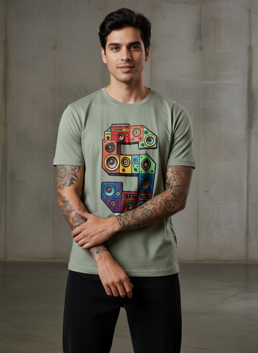 SR Musical Regular Fit Green T-Shirt