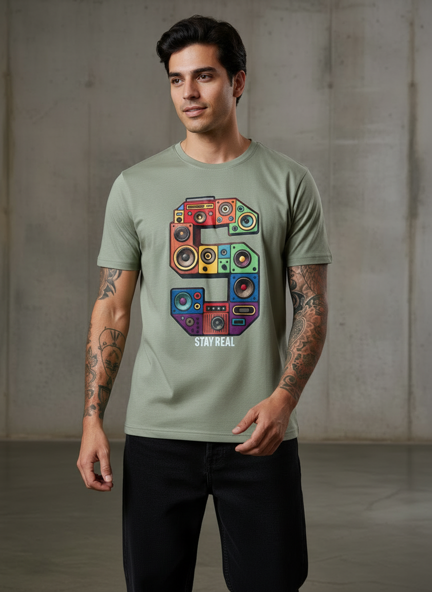 SR Musical Regular Fit Green T-Shirt