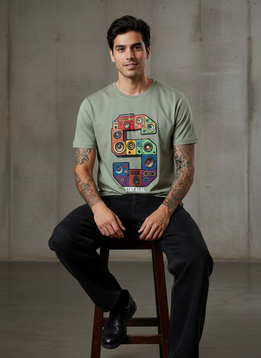 SR Musical Regular Fit Green T-Shirt