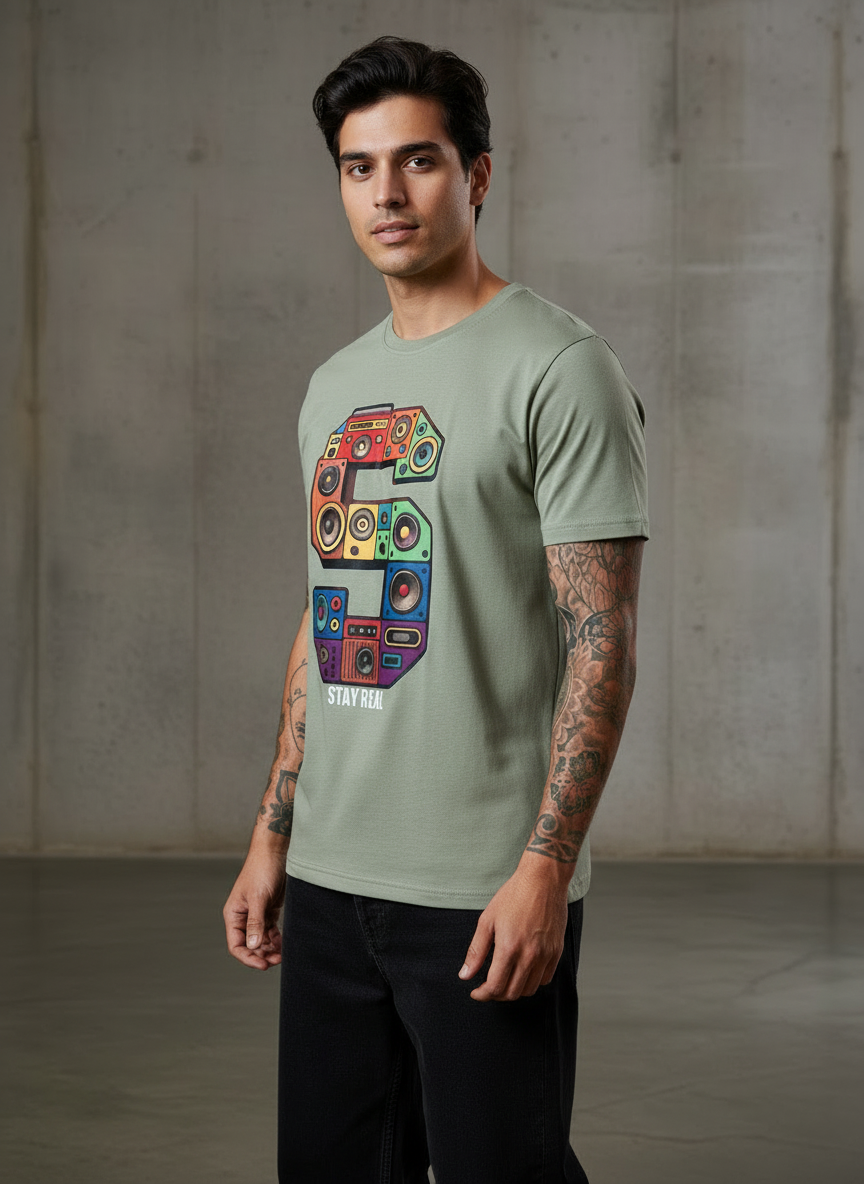 SR Musical Regular Fit Green T-Shirt
