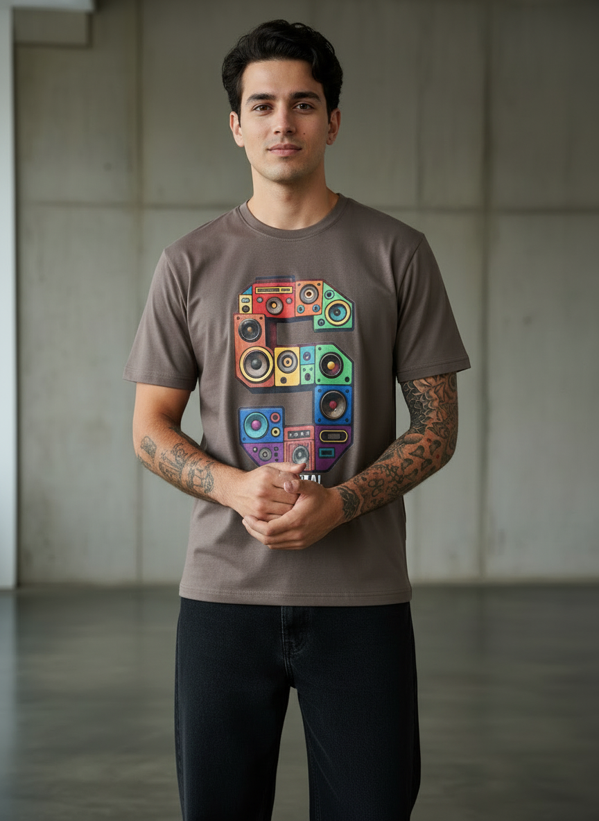 SR Musical Regular Fit Brown T-Shirt