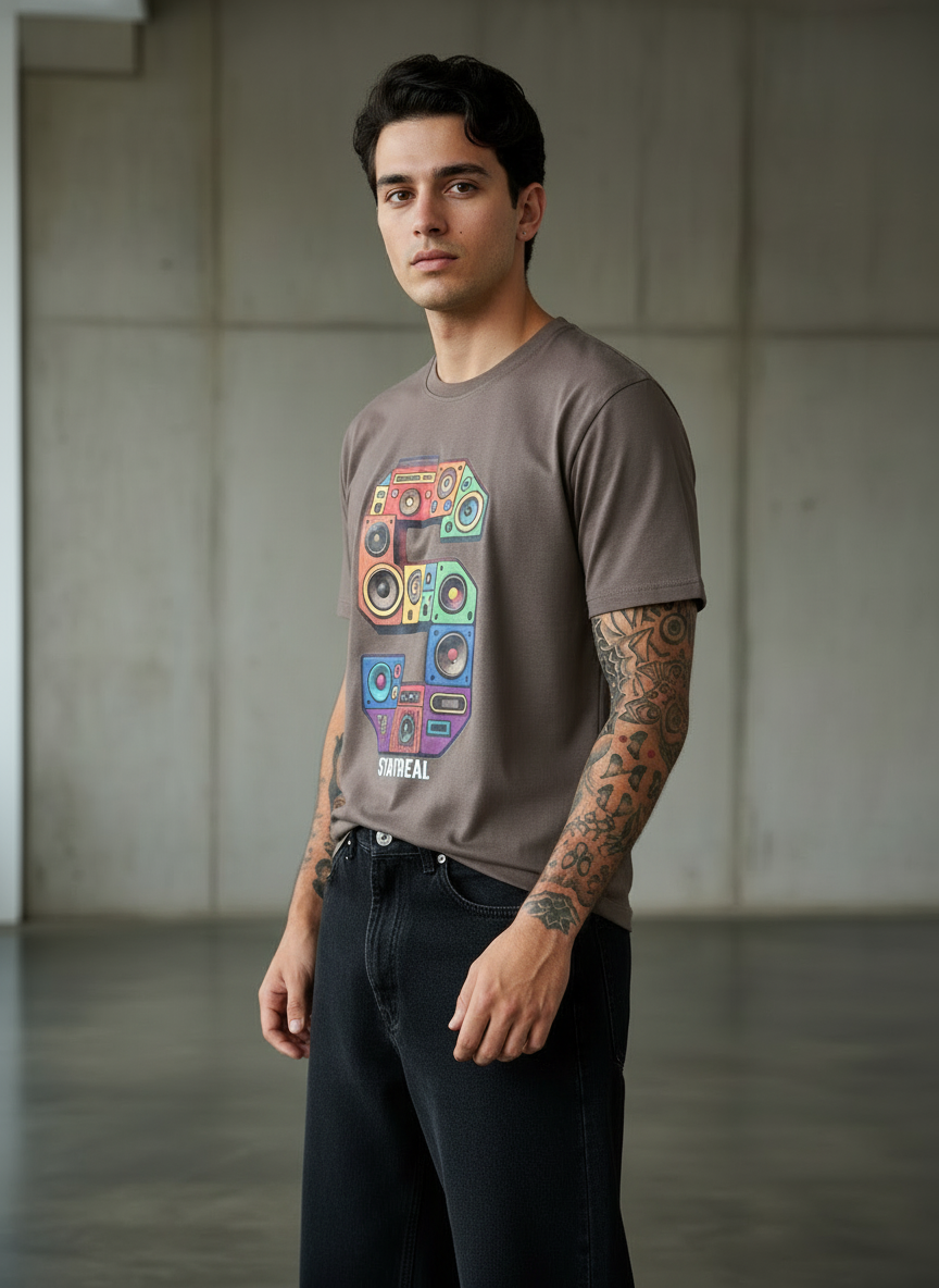 SR Musical Regular Fit Brown T-Shirt