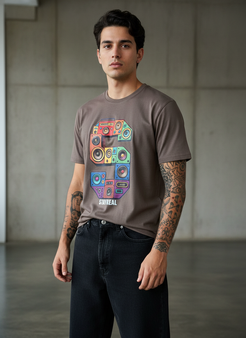 SR Musical Regular Fit Brown T-Shirt