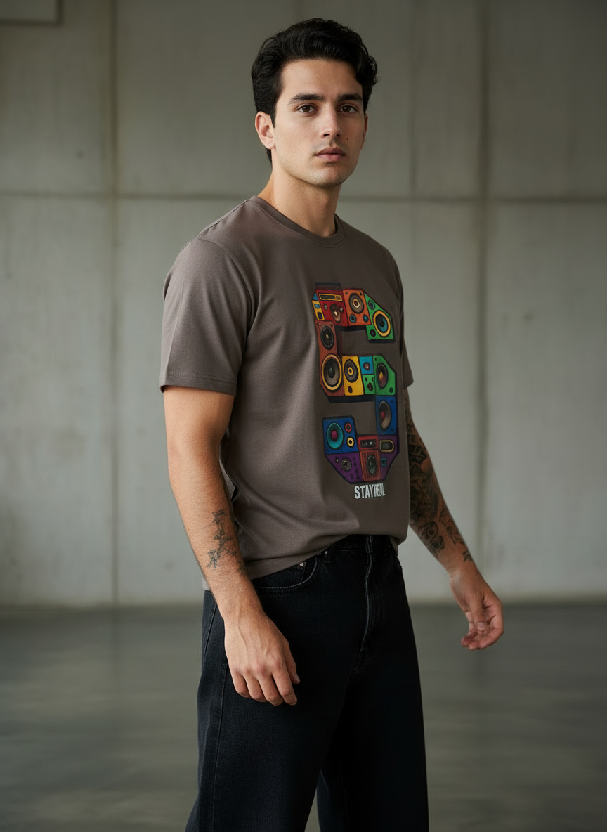 SR Musical Regular Fit Brown T-Shirt