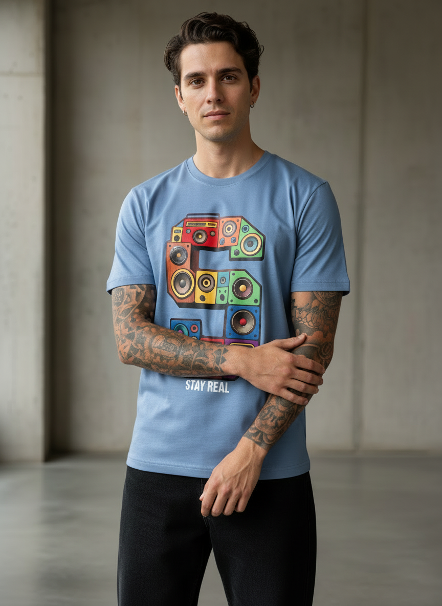 SR Musical Regular Fit Blue T-Shirt