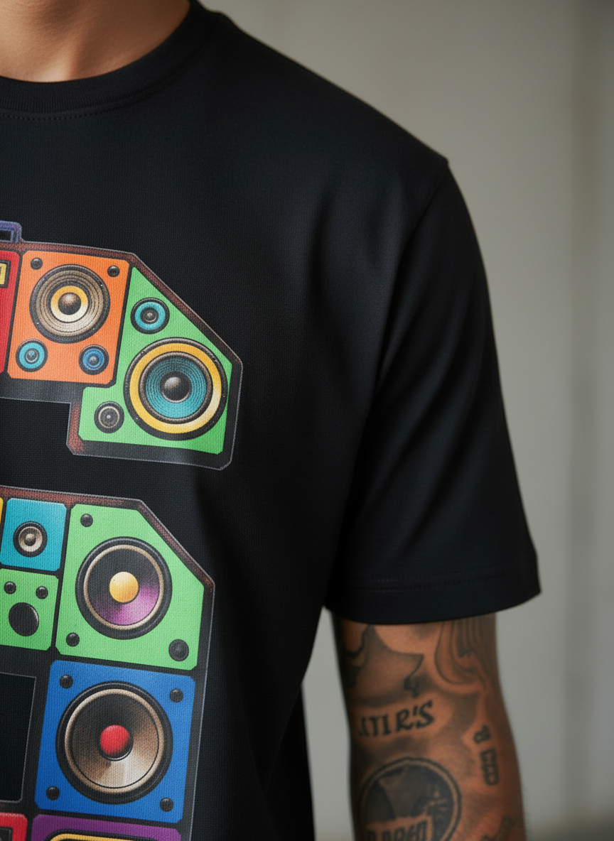 SR Musical Regular Fit Black T-Shirt