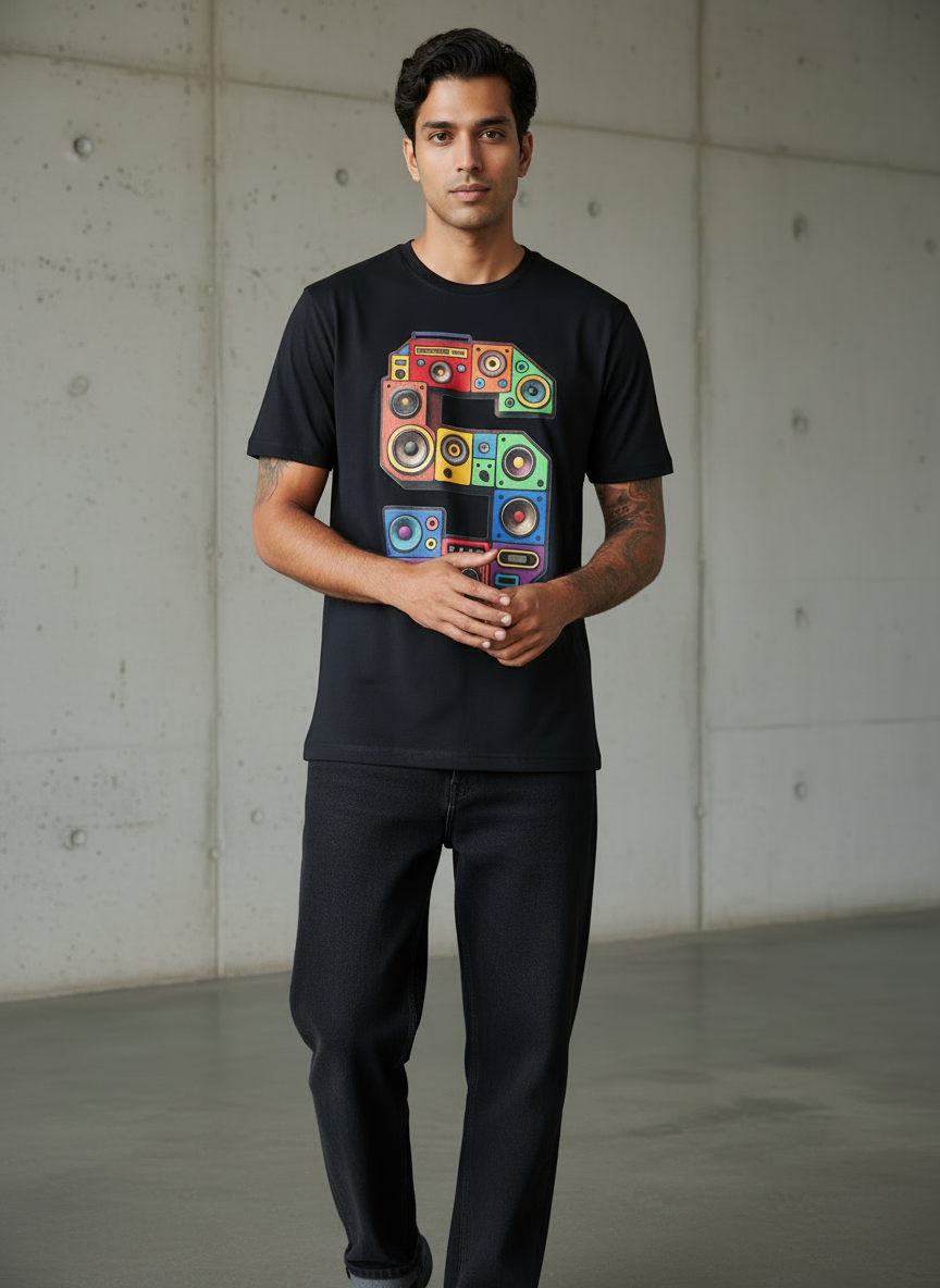 SR Musical Regular Fit Black T-Shirt