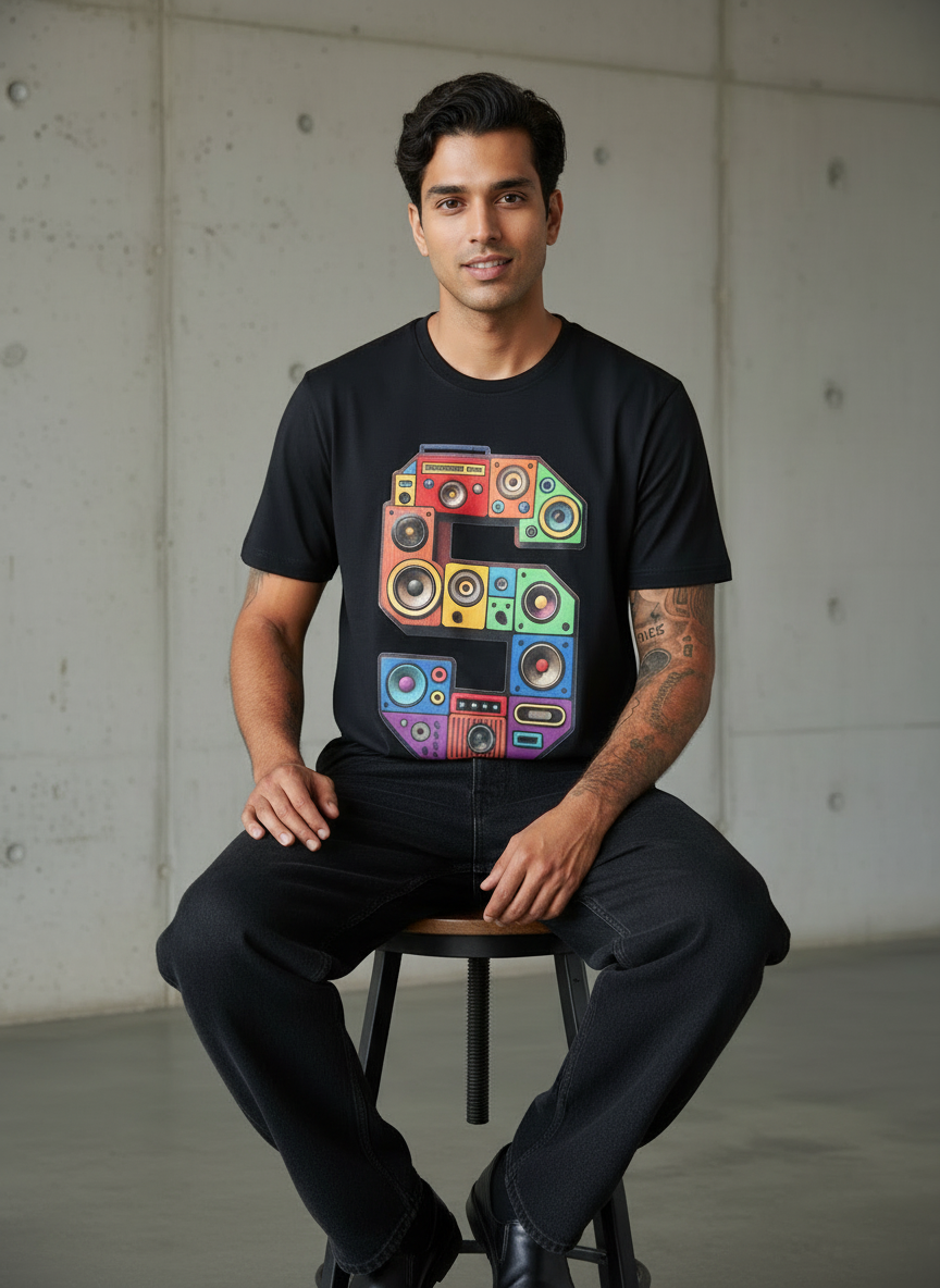 SR Musical Regular Fit Black T-Shirt