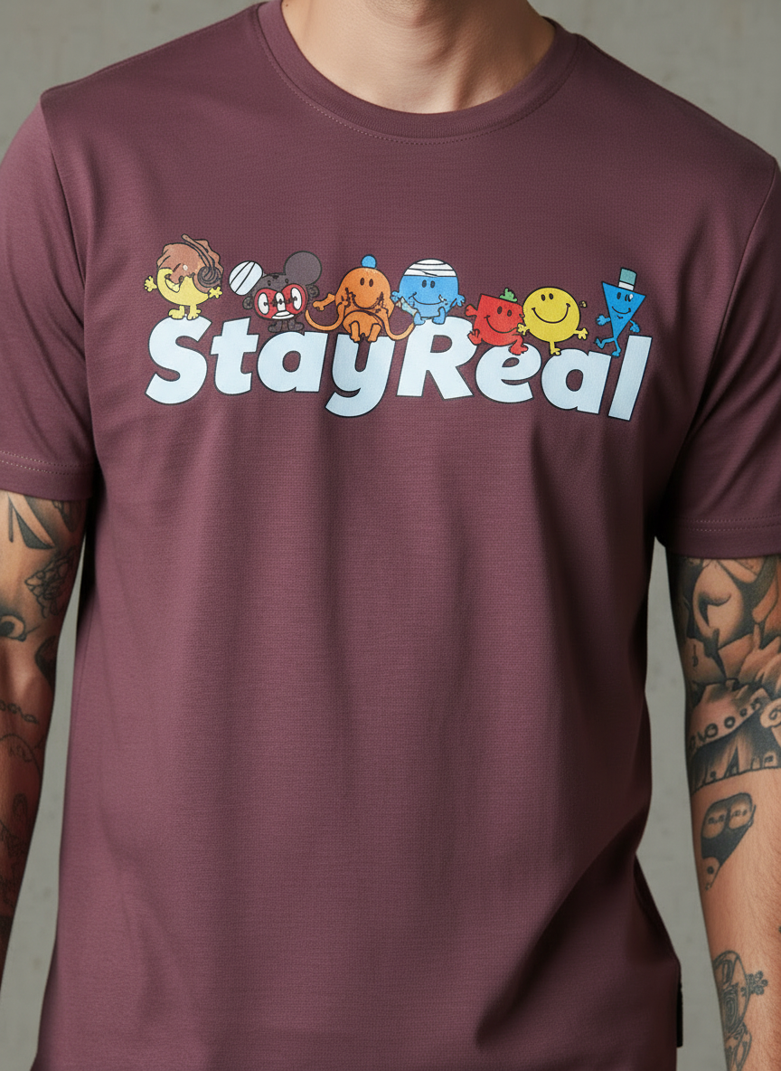 Stay Real Toons Regular Fit Pink T-Shirt