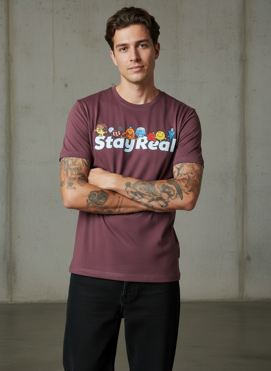 Stay Real Toons Regular Fit Pink T-Shirt
