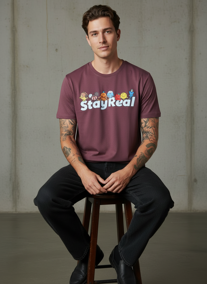 Stay Real Toons Regular Fit Pink T-Shirt