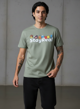 Stay Real Toons Regular Fit Green T-Shirt