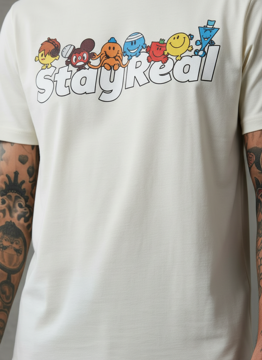 Stay Real Toons Regular Fit White T-Shirt