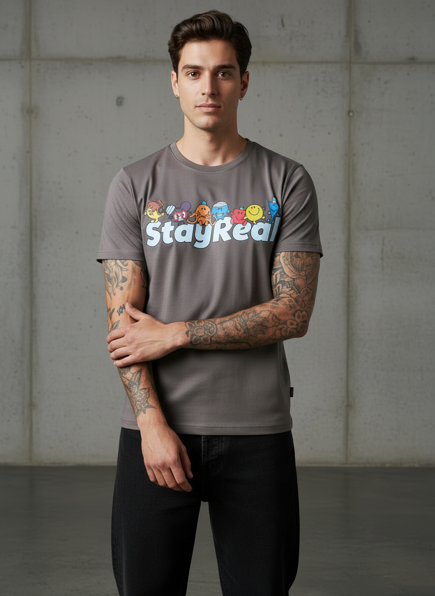 Stay Real Toons Regular Fit Brown T-Shirt