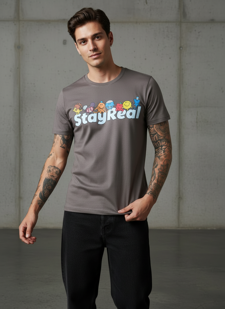 Stay Real Toons Regular Fit Brown T-Shirt