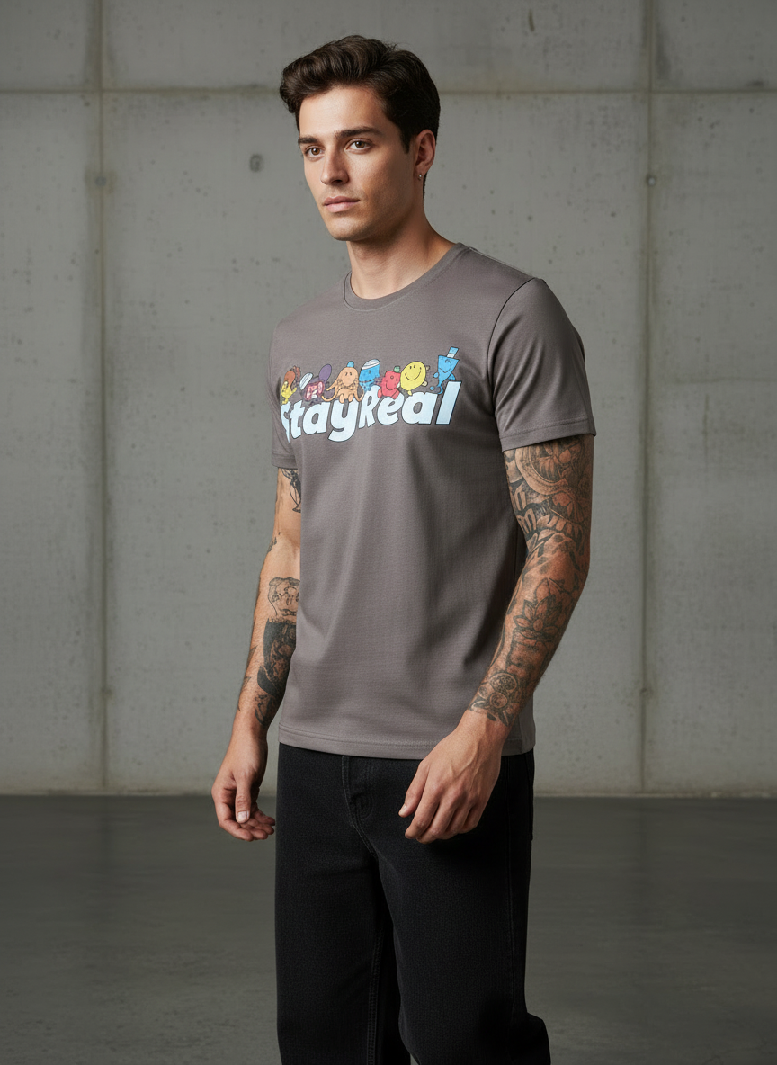 Stay Real Toons Regular Fit Brown T-Shirt