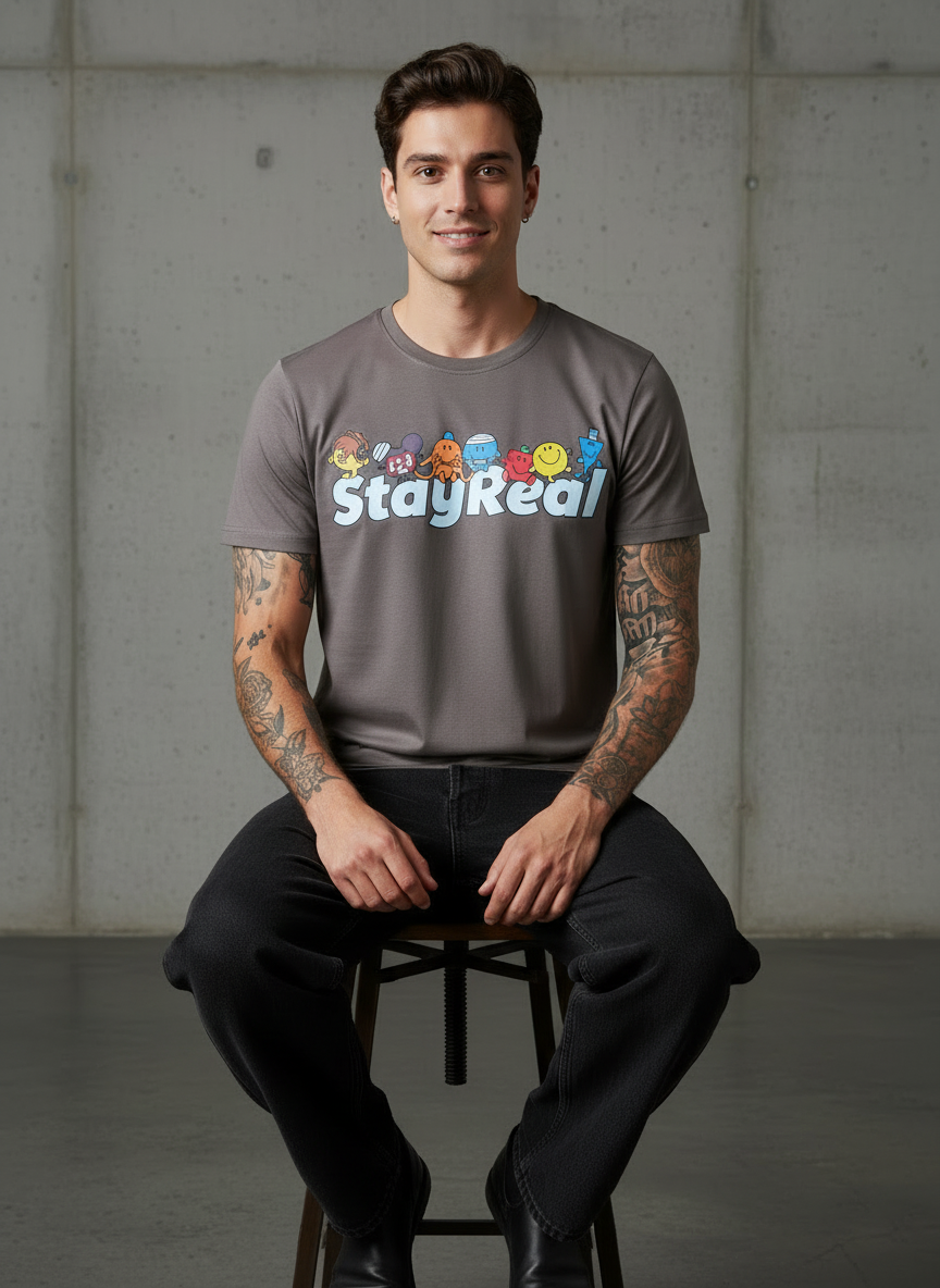 Stay Real Toons Regular Fit Brown T-Shirt