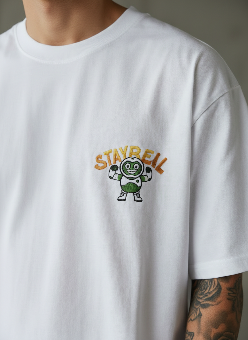 Stay Real Robot Oversized White T-Shirt