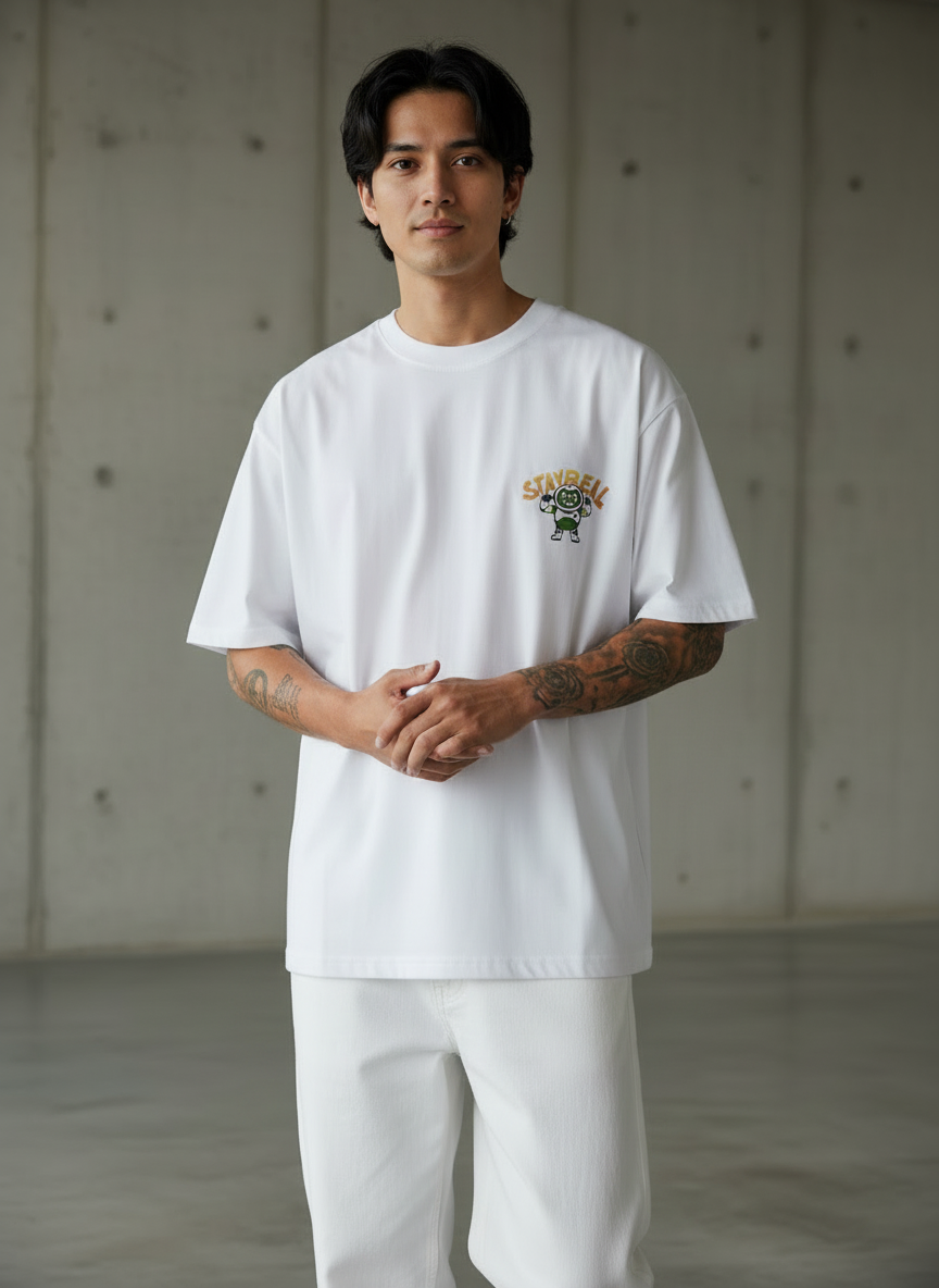 Stay Real Robot Oversized White T-Shirt