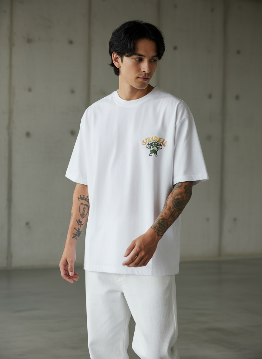 Stay Real Robot Oversized White T-Shirt