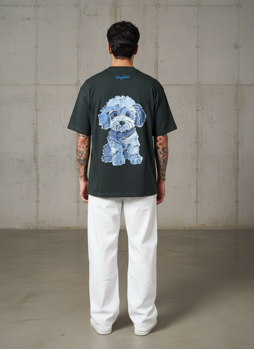 Shihtzu Dog Oversized Dark Green T-Shirt