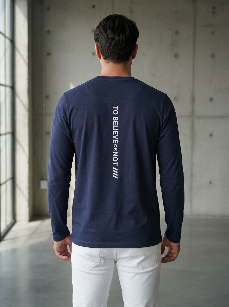To Believe Navy Blue Regular Full Sleeves T-Shirt