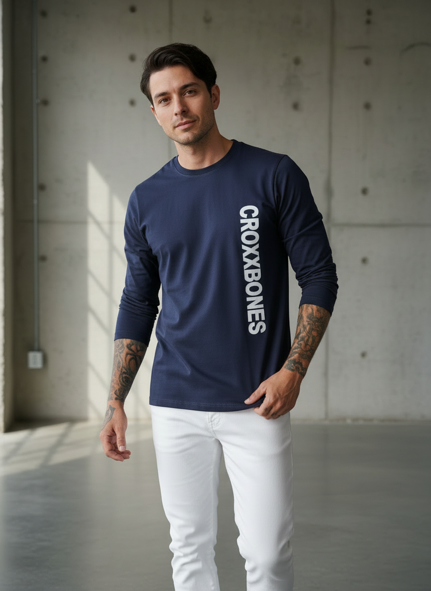 To Believe Navy Blue Regular Full Sleeves T-Shirt