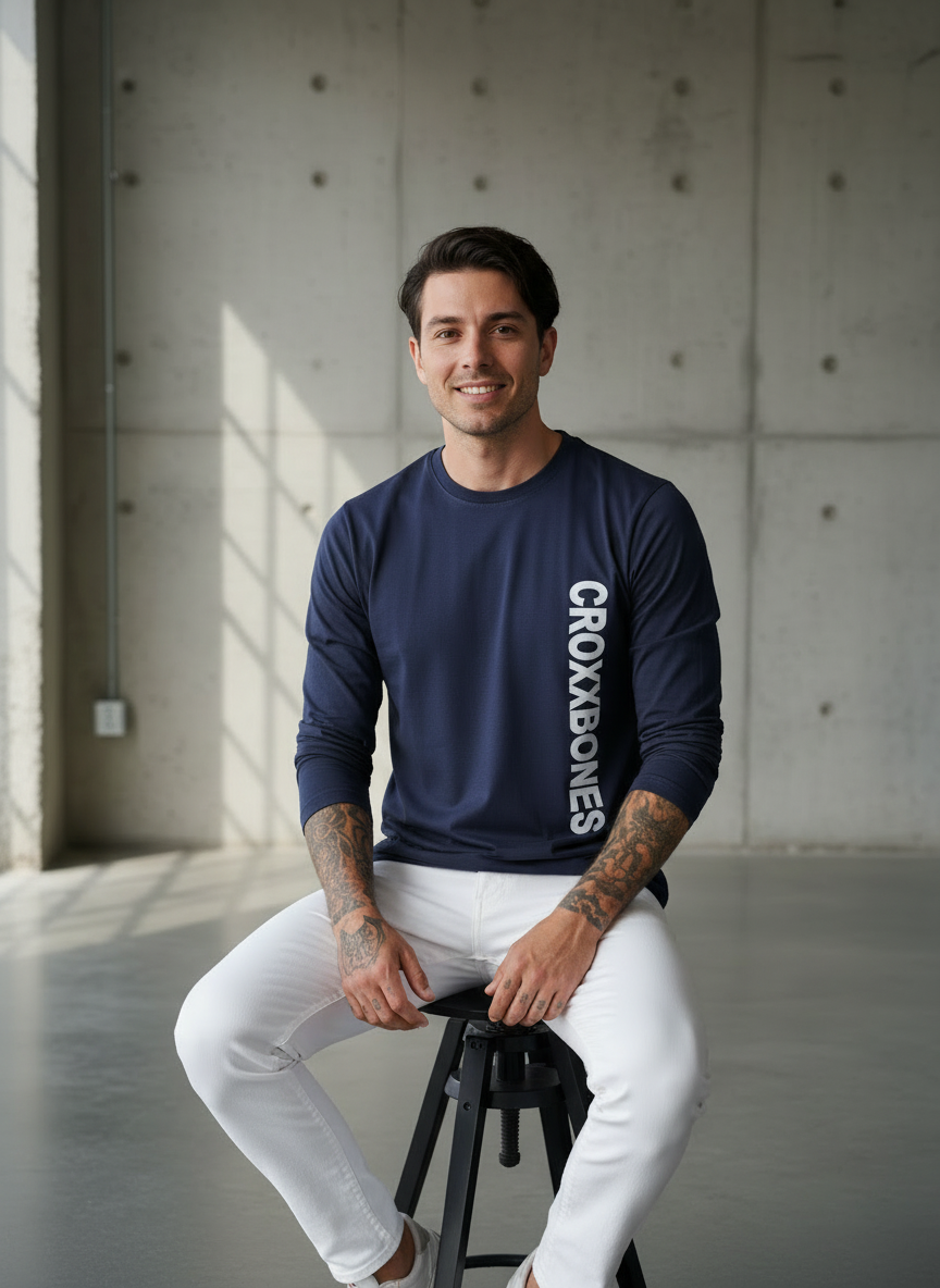 To Believe Navy Blue Regular Full Sleeves T-Shirt