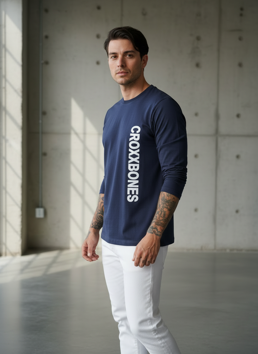 To Believe Navy Blue Regular Full Sleeves T-Shirt