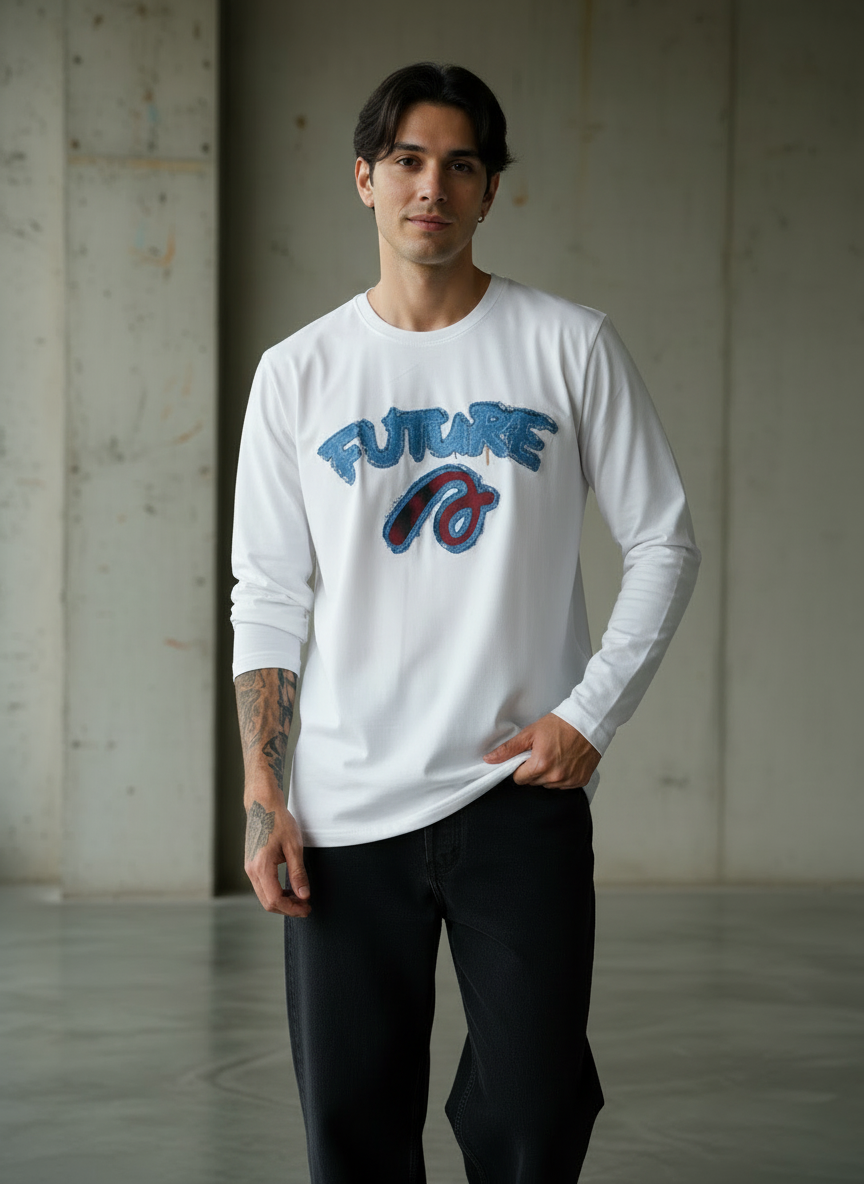 Future White Regular Full Sleeves T-Shirt
