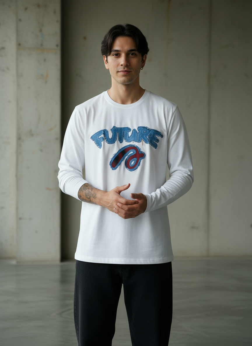 Future White Regular Full Sleeves T-Shirt