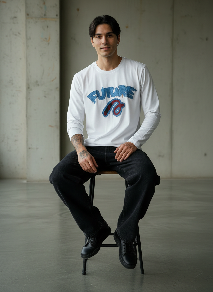 Future White Regular Full Sleeves T-Shirt