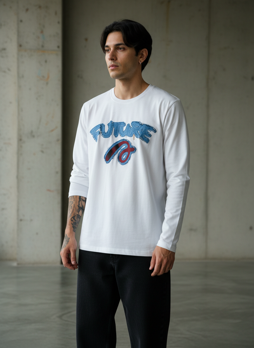 Future White Regular Full Sleeves T-Shirt