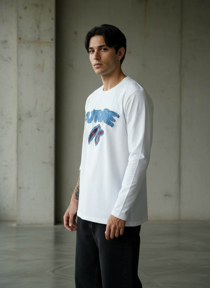 Future White Regular Full Sleeves T-Shirt